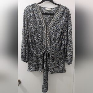 Floral Patterned Blouse with Tie Waist